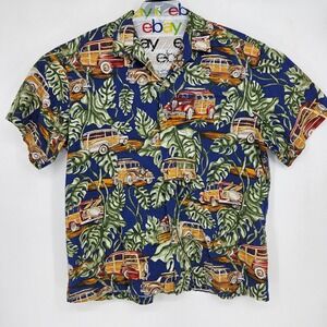 Vintage‎ Kalaheo Shirt Mens XL Hawaiian Button Up Cars AOP Short Sleeve